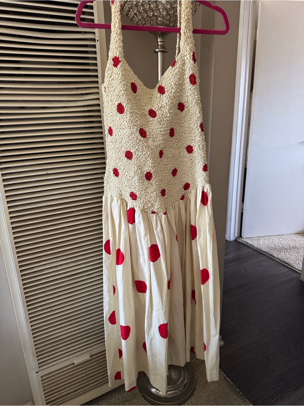 Free People Cream Maxi Dress with Red Polka Dots